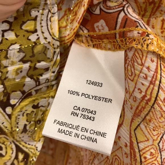 Rachel Zoe, Boho, Yellow, orange and gold-tone sheer blouse, women’s size Small - Picture 4 of 5